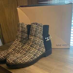 Nine West Tweed Ankle Boots - Black and Cream